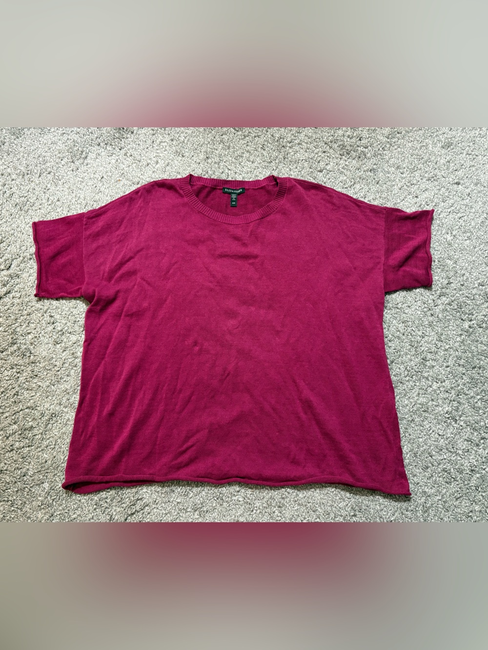 Eileen Fisher Short Sleeve Crewneck Tee in Deep Berry linen cotton blend sz Med.